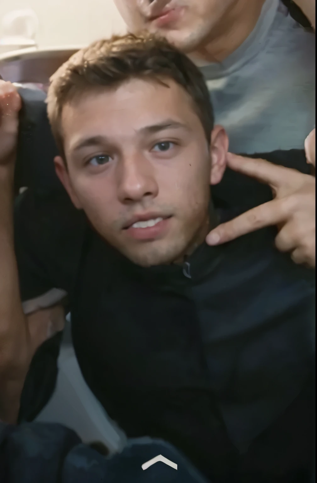 realistic full body white 13 year old young boy with a naked covered in cum with tongue out, surrounded by a crowd jerking off