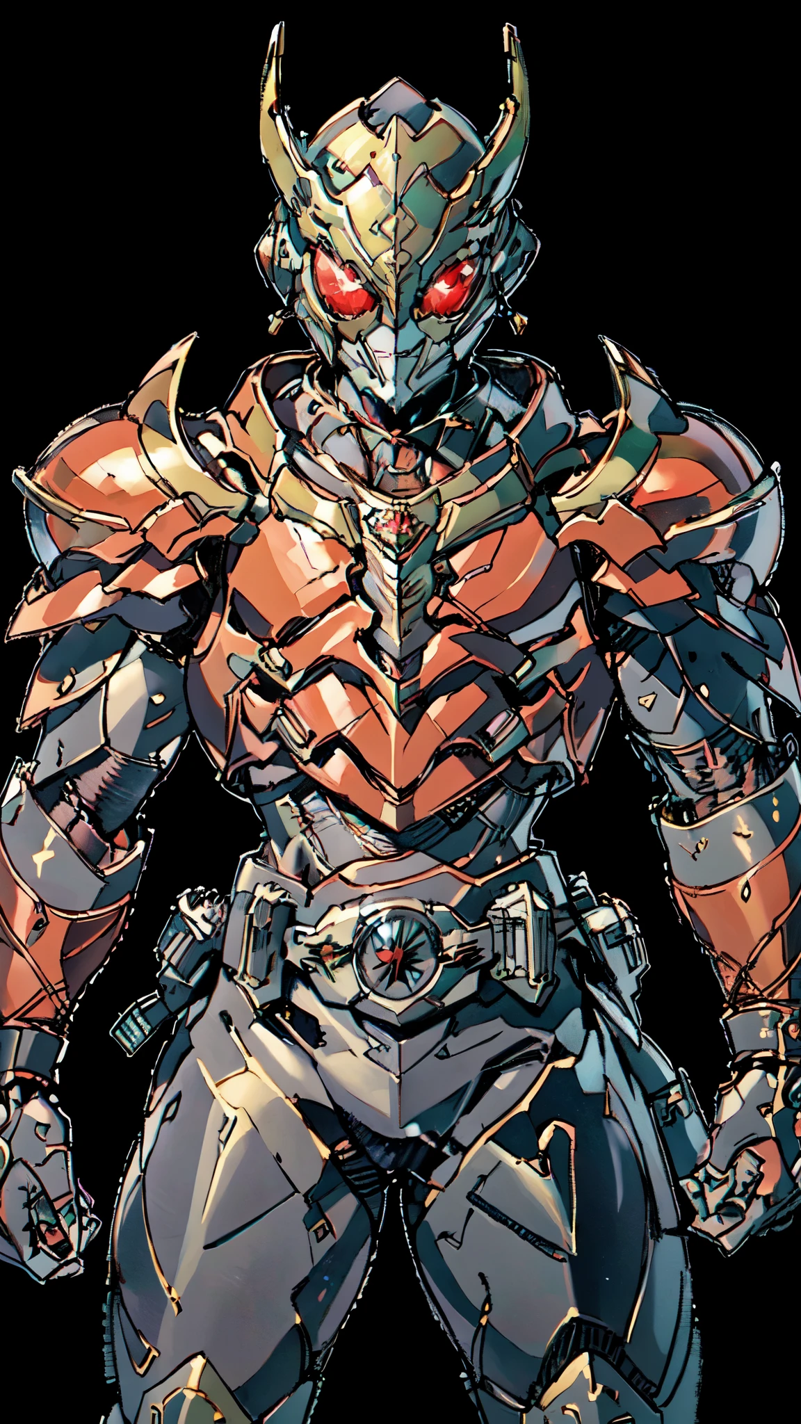 (masterpiece:1.5, best quality:1.5, extremely delicate:1.5), ((male:1.5)), a man wearing a full-face helmet, green eyes, fantasy-style high-tech biomimetic armored combat suit, (a composite layered chest armor), the design balances heavy with agility, fully enclosed shoulder guards, matching arm and leg guards, a belt of gemstone, (the color scheme is primarily Red with Black accents, Organic Biotech, Concept Inspired by Kamen Rider, glowing eyes, armor glows, stand of a futuristic sci-fi city), this character embodies a finely crafted fantasy-style armored hero in anime style, exquisite and mature art style, metallic, high definition, highres, ultra-detailed, ultra-fine painting, professional, perfect body proportions, golden ratio, anatomically correct, symmetrical face, extremely detailed eyes and face, high quality eyes, creativity, RAW photo, UHD, 32k, Natural light, cinematic lighting, masterpiece-anatomy-perfect