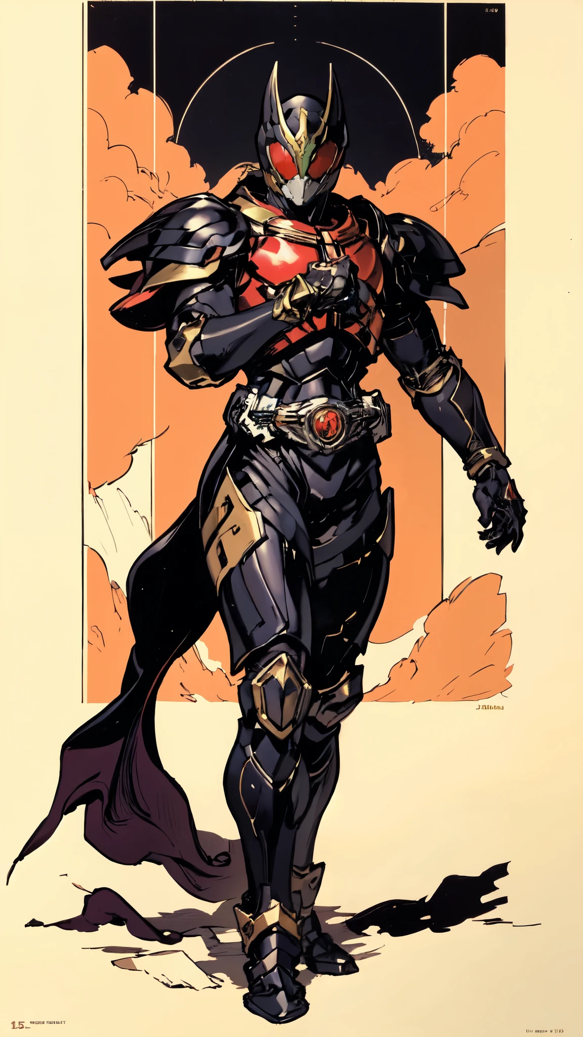 (masterpiece:1.5, best quality:1.5, extremely delicate:1.5), ((male:1.5)), a man wearing a full-face helmet, green eyes, fantasy-style high-tech biomimetic armored combat suit, (a composite layered chest armor), the design balances heavy with agility, fully enclosed shoulder guards, matching arm and leg guards, a belt of gemstone, (the color scheme is primarily Red with Black accents, Organic Biotech, Concept Inspired by Kamen Rider, glowing eyes, armor glows, stand of a futuristic sci-fi city), this character embodies a finely crafted fantasy-style armored hero in anime style, exquisite and mature art style, metallic, high definition, highres, ultra-detailed, ultra-fine painting, professional, perfect body proportions, golden ratio, anatomically correct, symmetrical face, extremely detailed eyes and face, high quality eyes, creativity, RAW photo, UHD, 32k, Natural light, cinematic lighting, masterpiece-anatomy-perfect