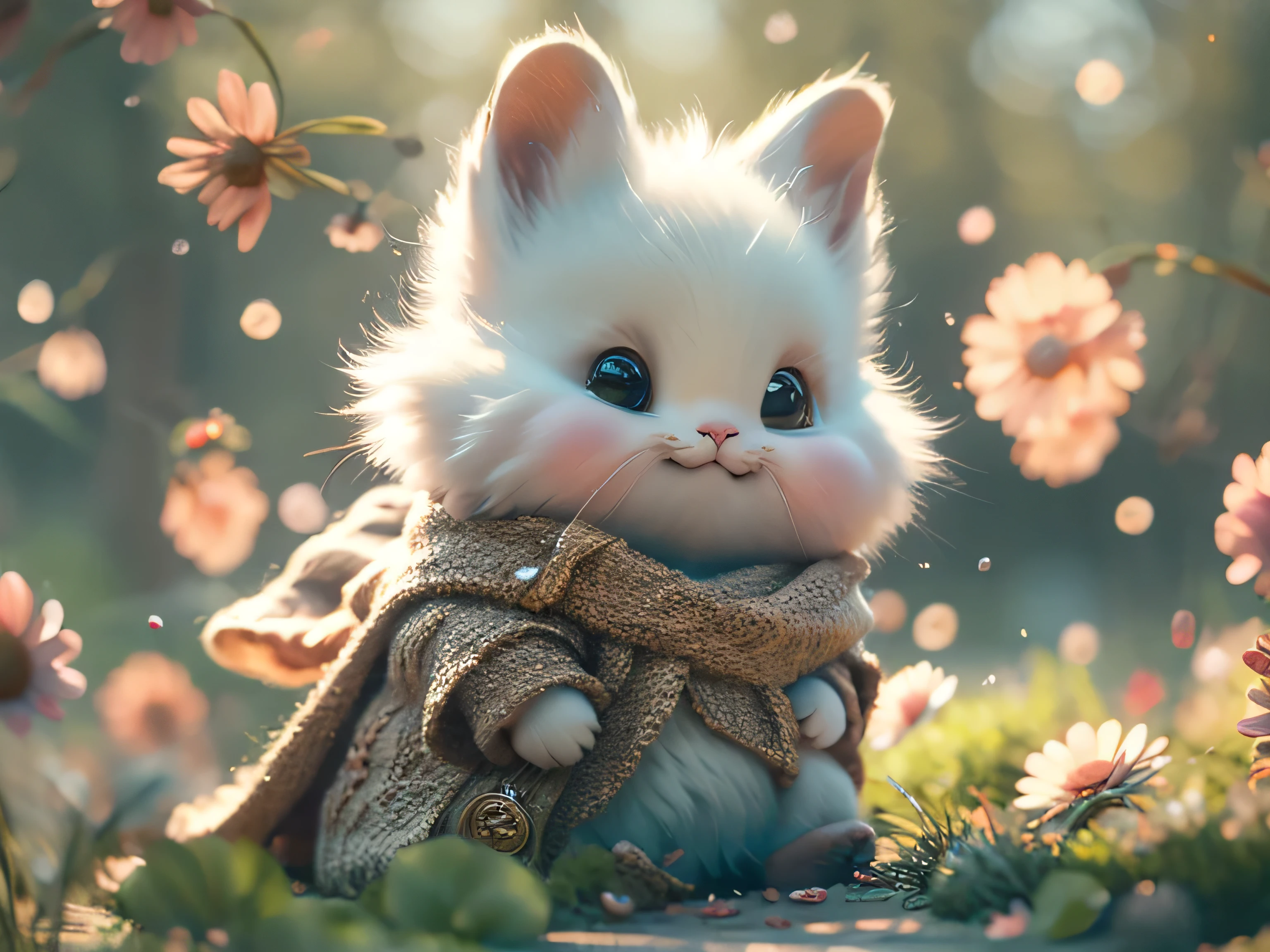 Magical Fantasy Creature, (Best Quality, Masterpiece, Representative Work, Official Art, Professional, Ultra Fine Detail, 8k:1.3), (Photorealism:1.2), Rabbit Spirit, Super Cute, Big Eyes, Soft, Delicate Nose, Fluffy, Double-Toothed Smile, Cute White Rabbit Ghost, Realistic, Beautiful, Sparkling, Stars in Eyes, Star Pearl, Soft Volumetric Light, (Backlight:1.3), (Cinematic:1.2), Intricate Details, (ArtStation:1.3), --auto --s2