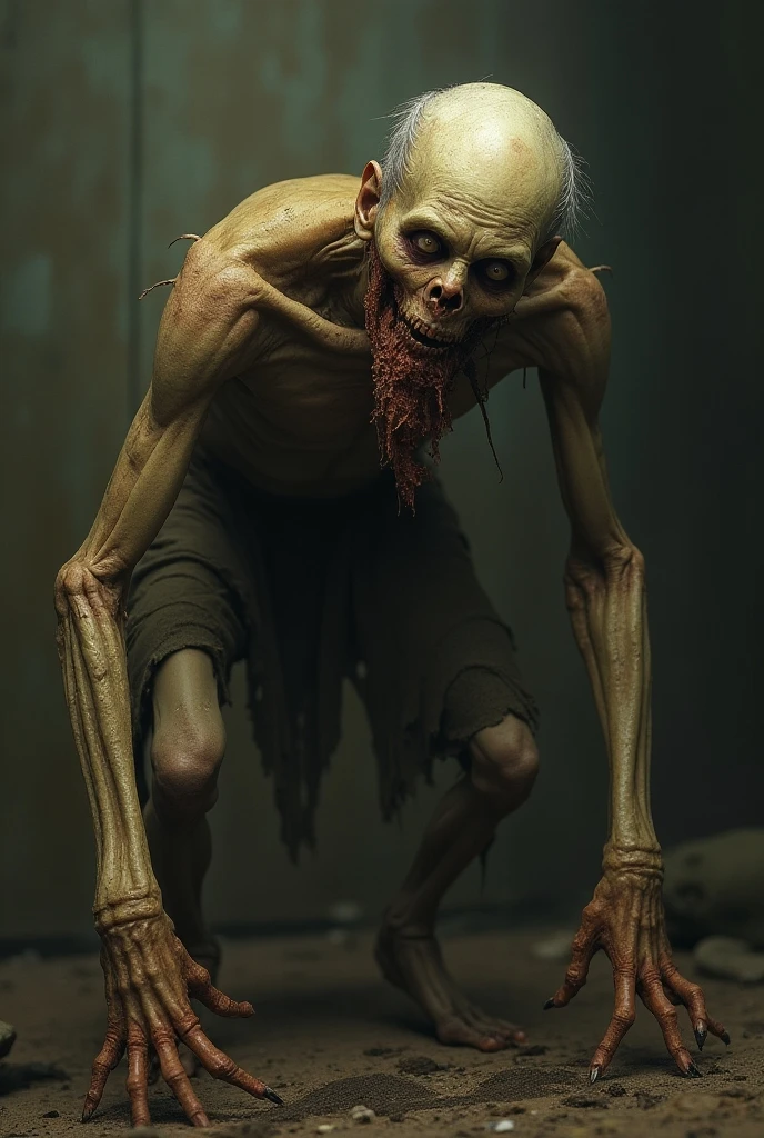 a vude female with a head splitting in two running in an abandoned scientific lab, wide angle, dof, high definition, detailed, intricate, ((motion blur)), film grain, anatomically correct
