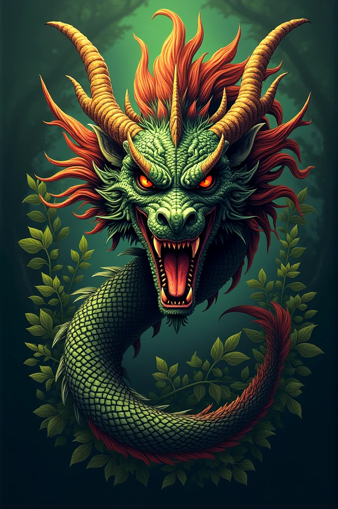 Logo on a green dragon for a martial arts academy called "Dragon of jade" pixel art