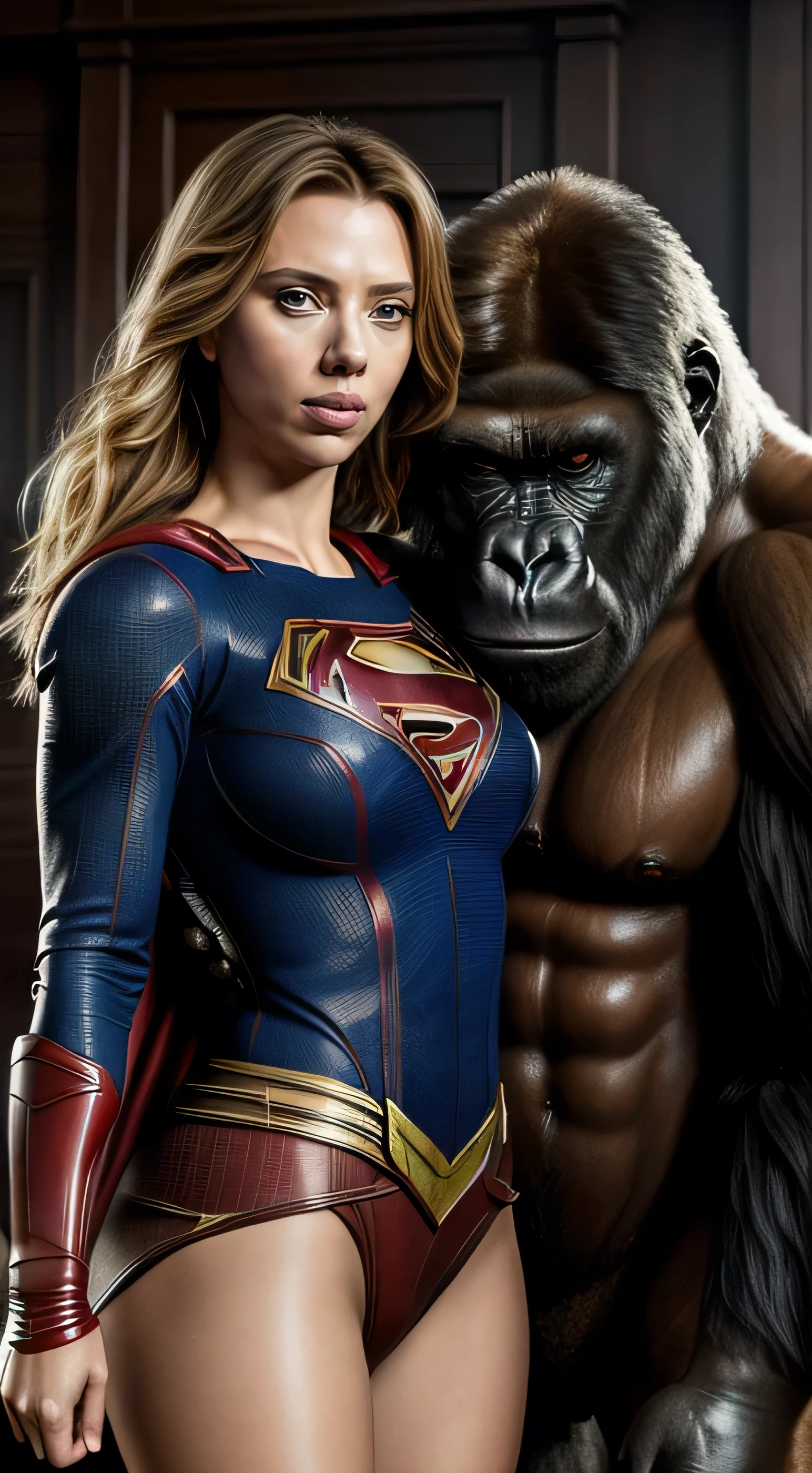 (best quality,4k,highres,masterpiece:1.2),ultra-detailed,realistic,portraits,vivid colors,dramatic lighting,Supergirl,annoyed,tattered uniform,ragged uniform,smoking crater,offended,shocked,alien robot gorilla,rocket (full body shot, show her entire body, head to toe)

Please make sure your output is separated by commas.","Separated。The following is an example for reference：

```
(best quality,4k,highres,masterpiece:1.2),ultra-detailed,realistic,portraits,vivid colors,dramatic lighting,Supergirl,annoyed,tattered uniform,ragged uniform,smoking crater,offended,shocked,alien robot gorilla,rocket  (full body shot, show her entire body, head to toe)
```