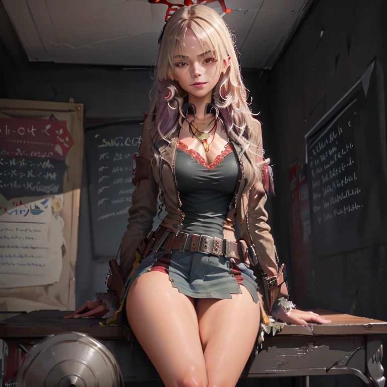  Attractive country girl, rosa Cowgirl-Outfit-Stil, Necklace）,  long blonde hair , Five toes per foot , long legs. Eye shadow. neon lighting,  exposed panties , , (Classroom:1.1),  slight smile , ((masterpiece)),(( best quality)), 