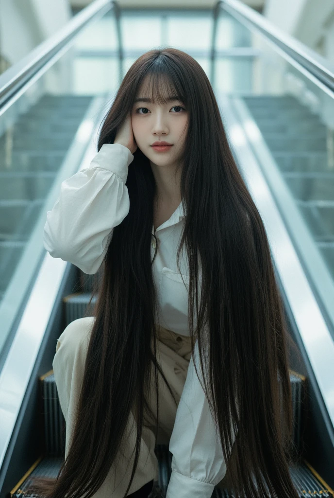 ８ｋ　thin　７Head and body　　She has her black hair combed back .　Smooth Straight　Japanese　  escalator　 Full Body Photos 　((Her long hair is spread out on the floor.!!!!!))(( Her hair is very straight!!!!!))　(Her hair is pitch black!!!)　Thick and shiny hair　Beautiful silky hair　 beautiful shiny hair 　 very long hair!!!!!)　smile、 please cover her mouth and nose with one arm、 staring at the camera 、、Cute type、Japanese women