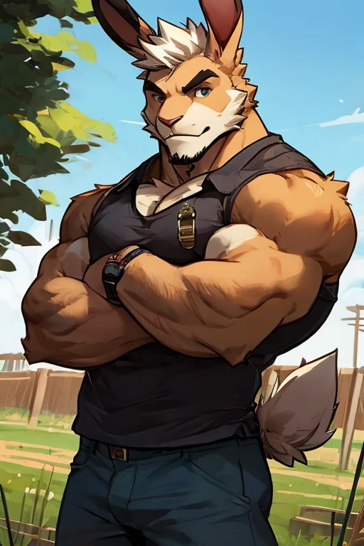 (masterpiece:1.4), (best quality:1.2), 4k, UHD, high resolution, anime art style, (furry:1.4), extremely very tall, asian, (bara:1.2), macho, (detailed big muscle:1.5), (long:1.6), warehouse,
(very tall:1.2) + long, (mature male:1.2), (manly:1.4), (beefy:1.2), (bodybuilder:1.2), (military:1.2), (camouflage:1.7), pants, thick body + long, (muscular:1.4), large pectoral, (large arm:1.6), large forearm, large hands, abs + long + ripped, thick thigh, [[fat man]], (perfect eyes), (finely detailed eyes), perfect face + manly + small, (tiny head:1.2), very long neck, (hairy:1.1), (short:-0.7), beard, thick eyebrows, <lora:kumak71395Style_kumak71395V1:0.4>, (animal ears:1.2), (handsome face!), extremely very tall, (extremely long body:1.2), tiny_head, animal tail, (construction_worker:1.6)