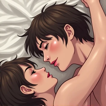 check_9, check_8_up, check_7_up, source_anime, 1 boy, 1 woman, mature woman, pubic hair, Mother and son, Child, sex, kiss, sex на диване, boy inserts erect penis into girl'crotch.