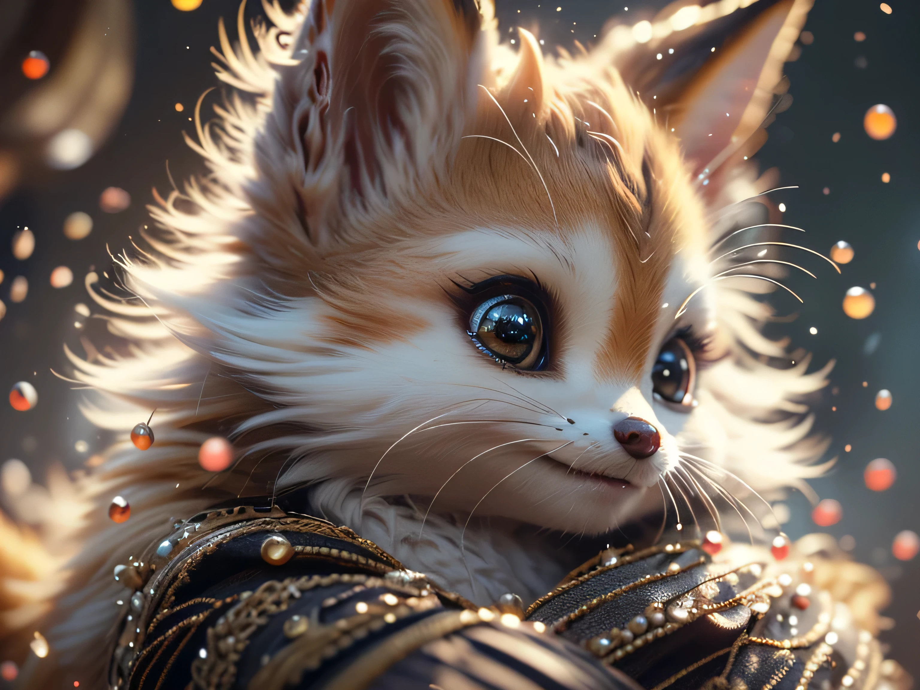 Magical Fantasy Creature, (Best Quality, Masterpiece, Representative Work, Official Art, Professional, Ultra Fine Detail, 8k:1.3), (Photorealism:1.2), Fox Spirit, Super Cute, Big Eyes, Soft, Delicate Nose, Fluffy, Two-Toothed Smile, Cute Fennec Fox Ghost, Realistic, Beautiful, Sparkling, Stars in Eyes, Star Pearl, Fox Lights, Soft Volumetric Light, (Backlight:1.3), (Cinematic:1.2), Intricate Details, (ArtStation:1.3), --auto --s2