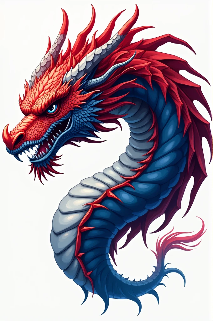 An oriental dragon,Dragon,Faucet,Horns on the head,fear,Scary,Huge teeth,ferocious,(side view:1.2),White background,cartoon,Second Dimension