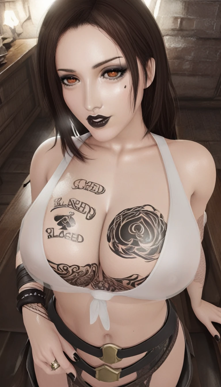 bunny ears，Bunny sexy costume, rabbit tail，dark magic, dark forest, Negative Energy, hell, Blank, Star, black hair,A girl kneeling，photo photo，Unreal Engine 5 Realistic Rendering,(cover comic magazine:1.6)，game character, role player, Standing on Kyoto Castle, pretty face, arm tattoo，chest tattoo，ace of spades，Tattoo of the abdomen，body surreal，perfect body，excellent!! Types with bobelon, big case, Body moisturized and shiny, purple short hai，Put your hands behind your back，kneeling on the silk bed，MILFs，black body stockings，side view, side view, full body (NSFW breasts), hdri, extremely naked, nude, nua, pelada, nsfw, gigantic breast 1.9