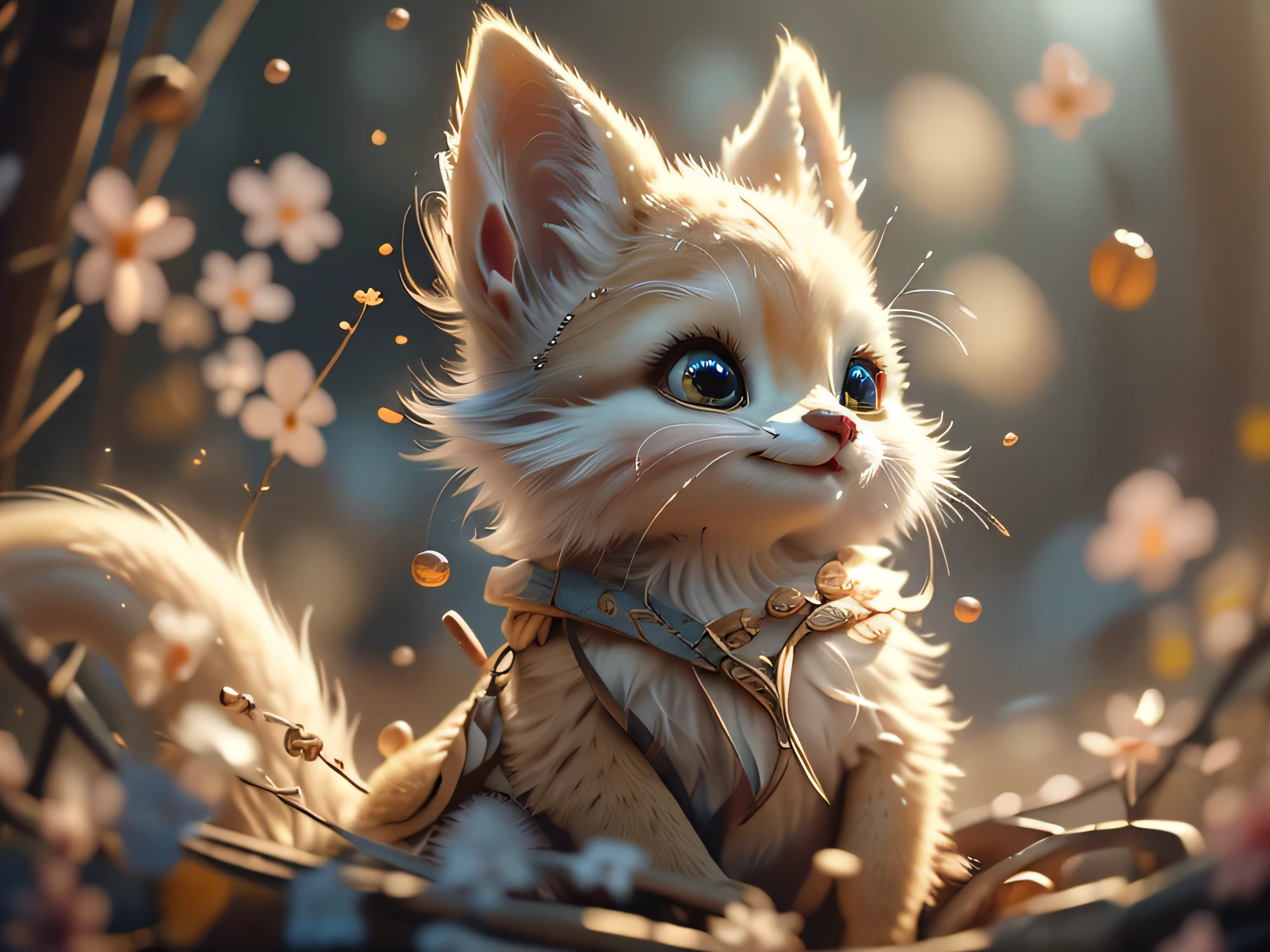 Magical Fantasy Creature, (Best Quality, Masterpiece, Representative Work, Official Art, Professional, Ultra Fine Detail, 8k:1.3), (Photorealism:1.2), Fox Spirit, Super Cute, Big Eyes, Soft, Delicate Nose, Fluffy, Two-Toothed Smile, Cute Fennec Fox Ghost, Realistic, Beautiful, Sparkling, Stars in Eyes, Star Pearl, Fox Lights, Soft Volumetric Light, (Backlight:1.3), (Cinematic:1.2), Intricate Details, (ArtStation:1.3), --auto --s2