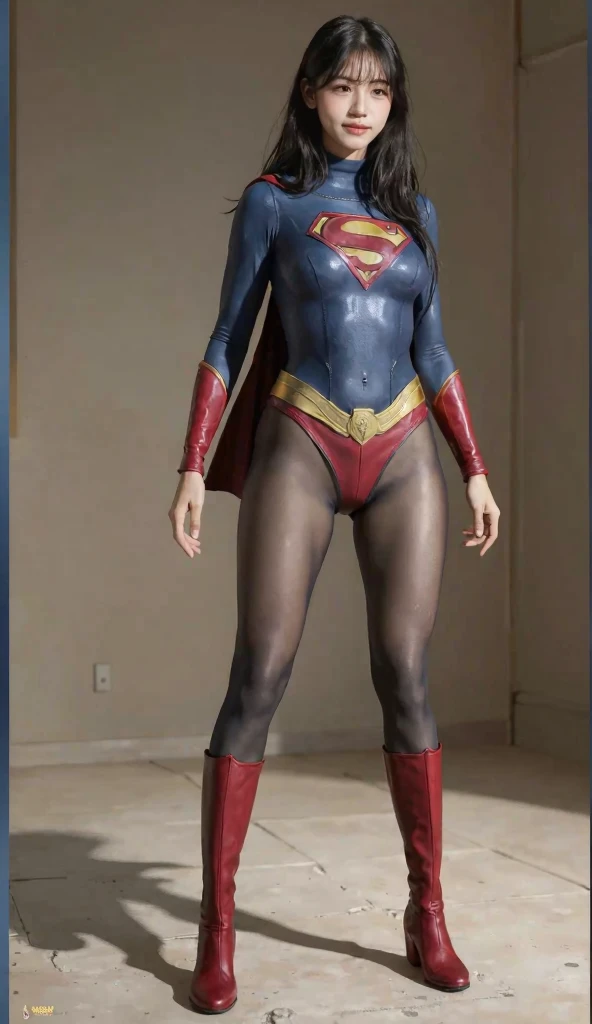 No background、(((Beautiful legs in black tights.)))、(((Legally express the beauty of your smile)))、((((Make the most of your original images)))、(((Supergirl Costume)))、(((Beautiful Hair)))、(((suffering)))、(((Please wear black tights....、Wear red boots)))、((Best image quality、8k))、((Highest quality、8k、masterpiece:1.3))、(((Preserve background )))、Sharp focus:1.2、Beautiful woman with perfect figure:1.4、Slim Abs:1.2、Wet body:1.5、Highly detailed face and skin texture、8k
