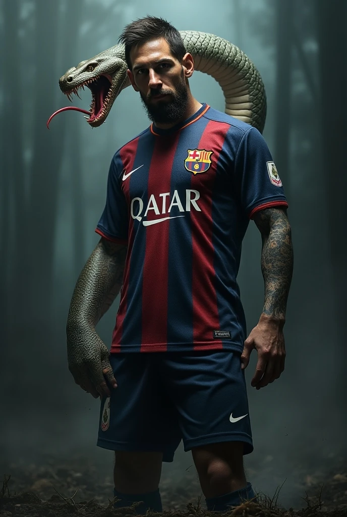 Messi wearing the Barcelona jersey with a snake merging and becoming ...