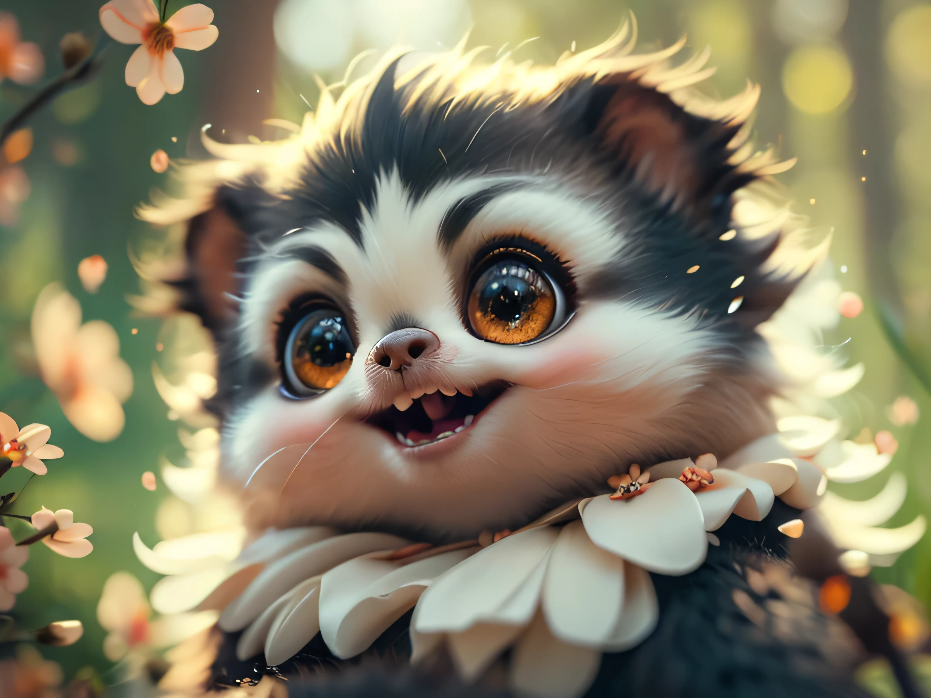 Magical Fantasy Creature, (Best Quality, Masterpiece, Representative Work, Official Art, Professional, Super Detailed, 8k:1.3), (Photorealism:1.2) Super Cute, Big Eyes, Soft, Soft Nose, Fluffy, Two-Toothed Smile, Sloth in Natural Background, Realistic, Beautiful, Stars in Eyes, Soft Volumetric Light, (Backlight:1.3), (Cinematic:1.2), Intricate Details, (ArtStation:1.3), --auto --s2