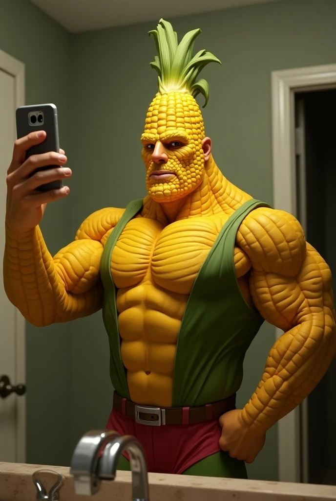Serious cool corn man with muscular crown taking a picture with his ...