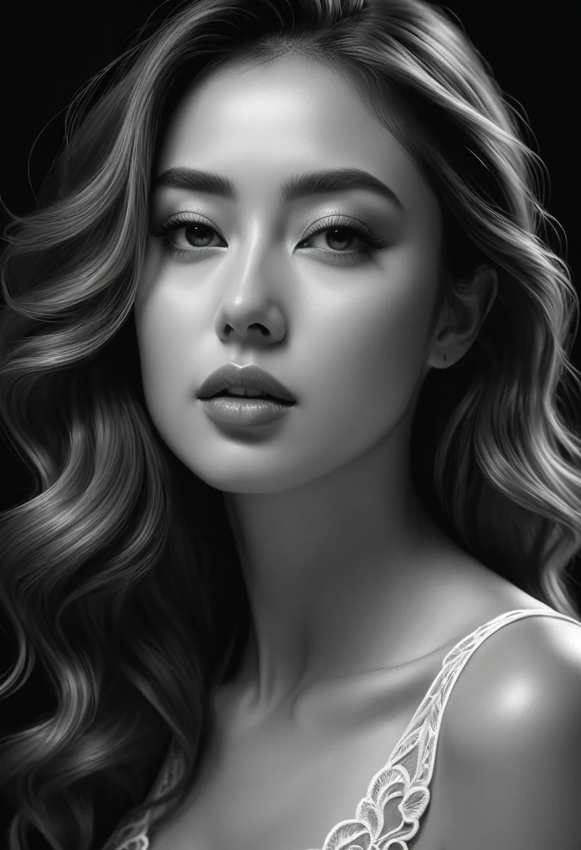 intricate pencil drawing, delicate linework, fluid motion, soft brushstrokes, monochrome, elegant pose, serene expression, intricate details, high contrast, chiaroscuro, refined, minimalist, graceful, photorealistic, hyperrealistic, cinematic lighting, (best quality,4k,8k,highres,masterpiece:1.2),ultra-detailed,(realistic,photorealistic,photo-realistic:1.37)