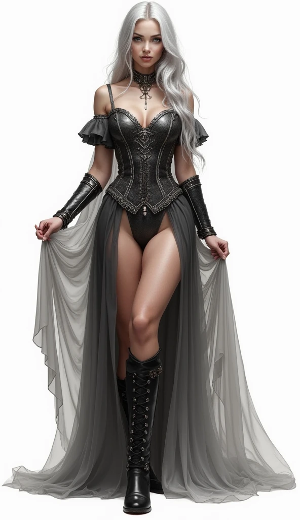 punk sorceress, long dress, leg slit, panty shot, panty slip, wardrobe malfunction, panties