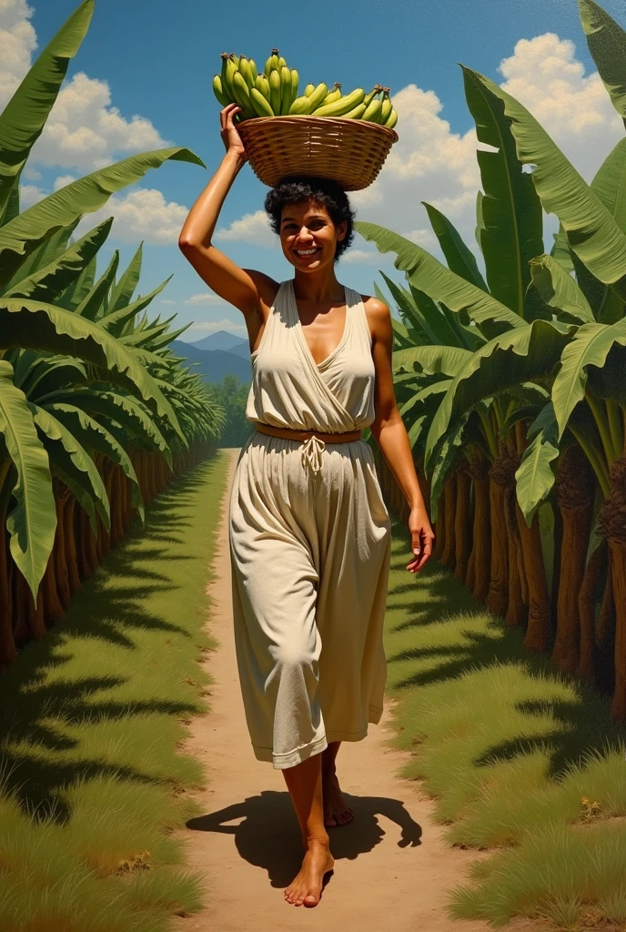 alone in the universe, Paint in watercolor style, Photorealism, discreet golden and ruby and mint shades, (nude) a gentle, modest thin girl of 16 years old with a very beautiful, exquisite face of the southern type with a short hairstyle with tender nipples walks barefoot in the distance in the desert, stunted plants
