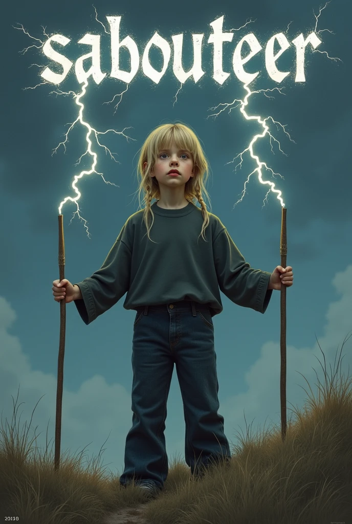 Heavy dark weather in background, alone youngboy unique body stand on mountain looking the sky wear black shirt and black jeans long hair and black shoes