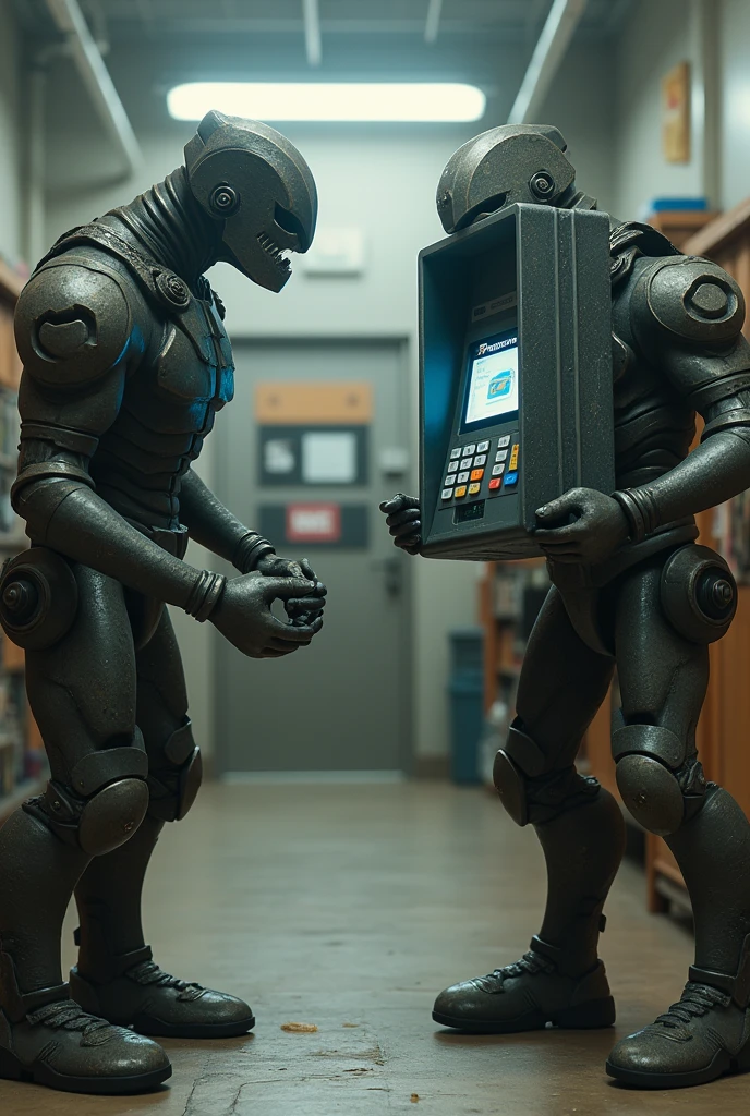 boy shopping with sexy fembot wearing tight leggings with perk ass in toy shop, the boy asked the sexy woman for a toy by hypnotizing the woman, the boy controls the woman with a remote control in the boy hand, the woman's eyes glowed blue because they were controlled by the boy, the woman fell asleep weakly while standing in front of the little child