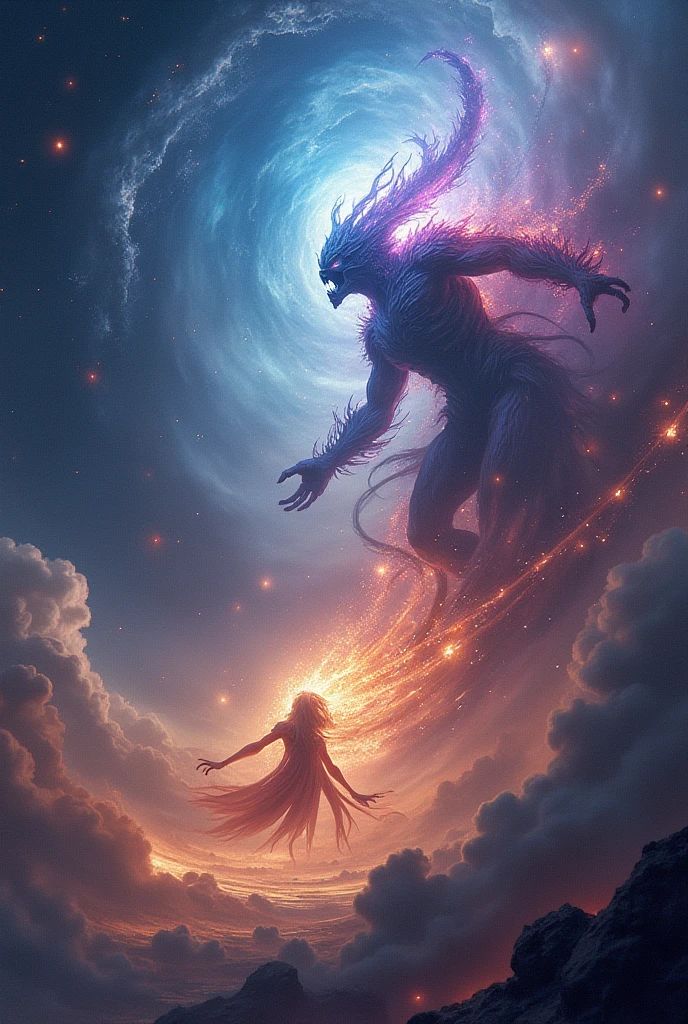 In this realistic photography, a wide-angle shot captures a scene where a monstrous creature and a woman stand side by side. The monster has transparent fur, revealing its colorful and luminous innards in an x-ray art style. Its intricate and detailed design evokes a sense of mystery. The woman, also illuminated with vibrant colors, has an otherworldly aura. The composition and exposure create an atmosphere reminiscent of the style of Alex Grey. Both the monster and the woman seem to possess an ethereal quality, blurring the line between reality and imagination."