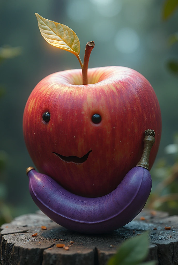 cinematic photo A cute anthropomorphic Apple, "Fruit Time" written <lora:Cute_Collectible:0.8>, 35mm photograph, film, bokeh, professional, 4k, highly detailed