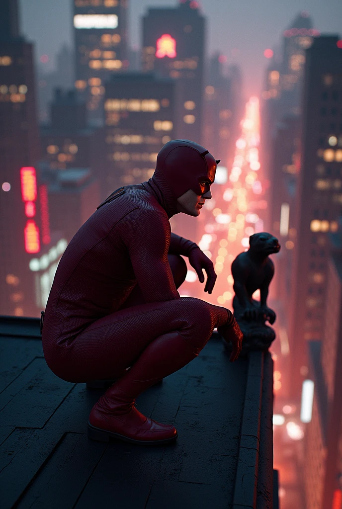 Solo, Marvel’s Daredevil squating on a building rooftop, looking down ...