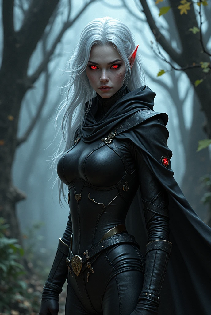 Female dark elf assassin with red eyes fantasy