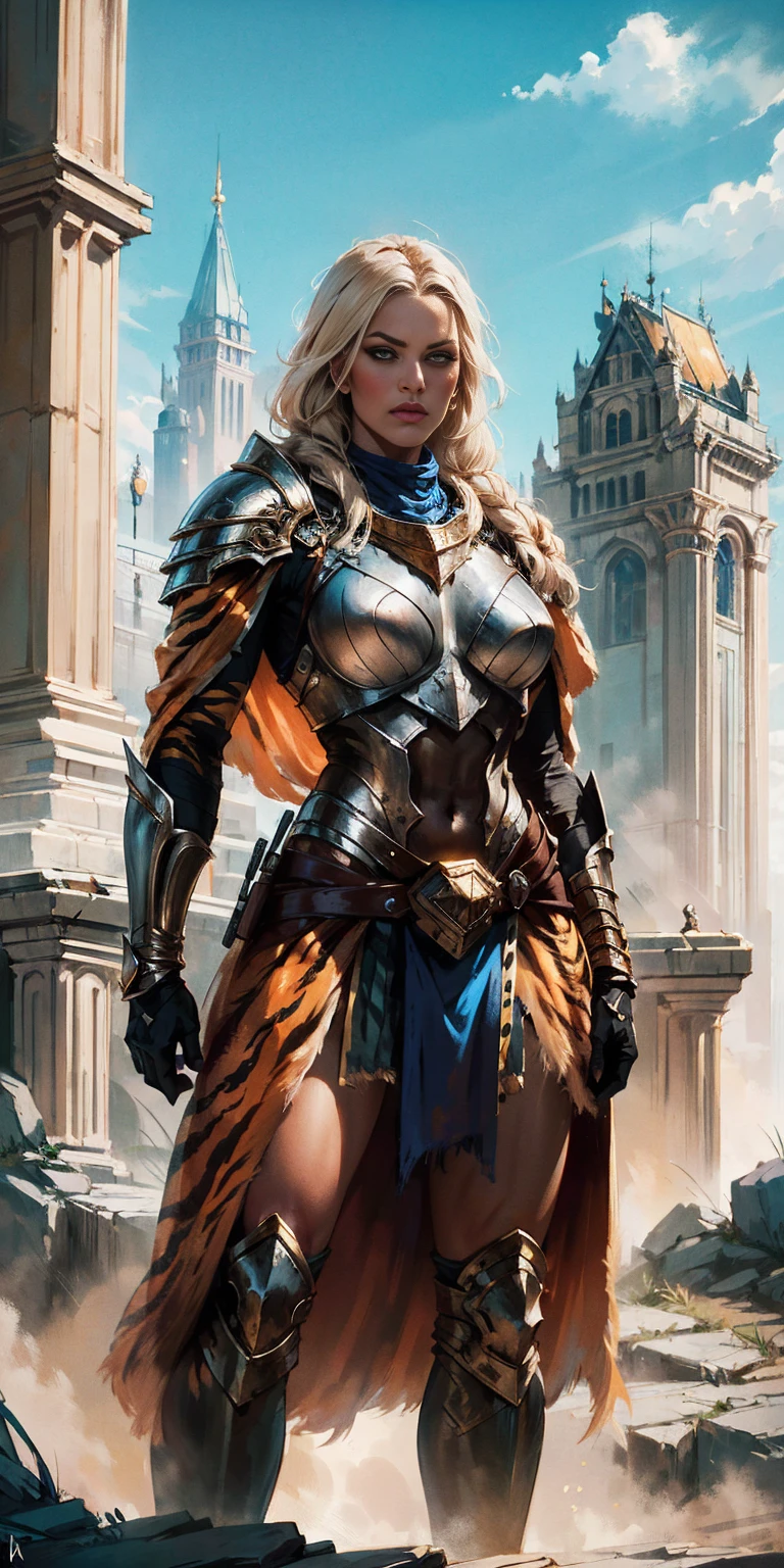 1 Girl (implying one person, likely female)
Full Body: Standing with perfect symmetry
Muscular Build: defined physique
Turned Arms: Muscular arms positioned behind her back
Theme:
Dark Fantasy: Set in a dark fantasy world
Asgard: Inspired by Norse mythology (can be subtle or more prominent)
Valkyrie/Lady Knight: Combining elements of a fierce warrior and noble protector
A motif incorporated into her armor, clothing, or environment (tiger stripes, or a tiger pelt cloak)
Visual Style:
Hyper Realistic: Incredibly lifelike detail
Masterpiece: Exceptional quality
8K Resolution: Sharp and high definition
Detailed Drawing: Intricate and richly textured
Superior Quality: The best possible rendering
Epic Composition: Dramatic and visually stunning