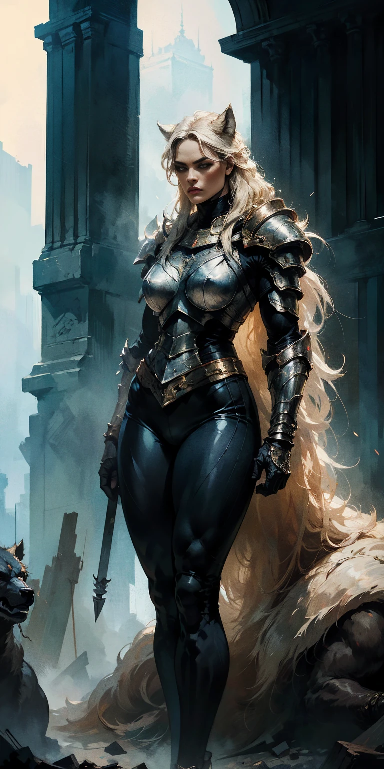 1 Girl (implying one person, likely female)
Full Body: Standing with perfect symmetry
Legs: Long legs, toned. Wearing tight spandex leggings with visible outlines.
Muscular Build: defined physique
Turned Arms: Muscular arms positioned behind her back
Theme:
Dark Fantasy: Set in a dark fantasy world
Asgard: Inspired by Norse mythology (can be subtle or more prominent)
Valkyrie/Lady Knight: Combining elements of a fierce warrior and noble protector
A motif incorporated into her armor, clothing, or environment (wolf stripes or wolf pelts)
Visual Style:
Hyper Realistic: Incredibly lifelike detail
Masterpiece: Exceptional quality
8K Resolution: Sharp and high definition
Detailed Drawing: Intricate and richly textured
Superior Quality: The best possible rendering
Epic Composition: Dramatic and visually stunning
