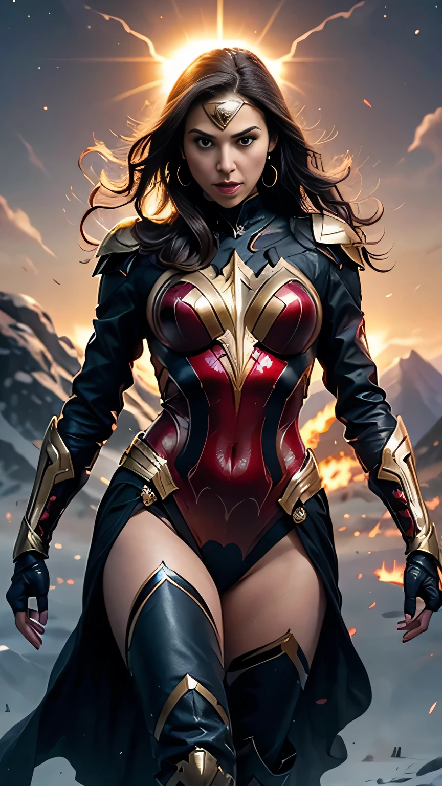 Marvel Fantastic Four,Latina Adult Model Daisy Marie as the Female version of Thunder Fire,Fly in the sky,angry look,The whole body is on fire,flame magic,The body was on fire🔥,The body glows and heats,The flames spread,The fire burst into the sky,Fire,Burn characters,The fire magic effect is fired on the hand,Mixed Chinese and American races,The background is blurred out,focal,Movie Lighting,(((tmasterpiece))), ((best qualtiy)), ((Complex and detailed)), ((Ultra-realistic realism)), Ridiculous resolution, A MILF, Mature woman, ssee-through, highly detailed, illustratio, 1girll, (34dd-cup breasts), Thin waist and thick hips,long leges,beatiful detailed eyes, short detailed hair, flaming hair, a purple eye, (Superhero uniforms:1.2), seminude,tightsuit,Sexy and feminine,perfect bodies,Sexy attire,Human flashlight,(No underwear),pantiess, detailed back ground, perfect eyes, Seductive eye, (nice hand),Detail hands,looking at viewert,From the front,Wear light,(Fantastic Four),