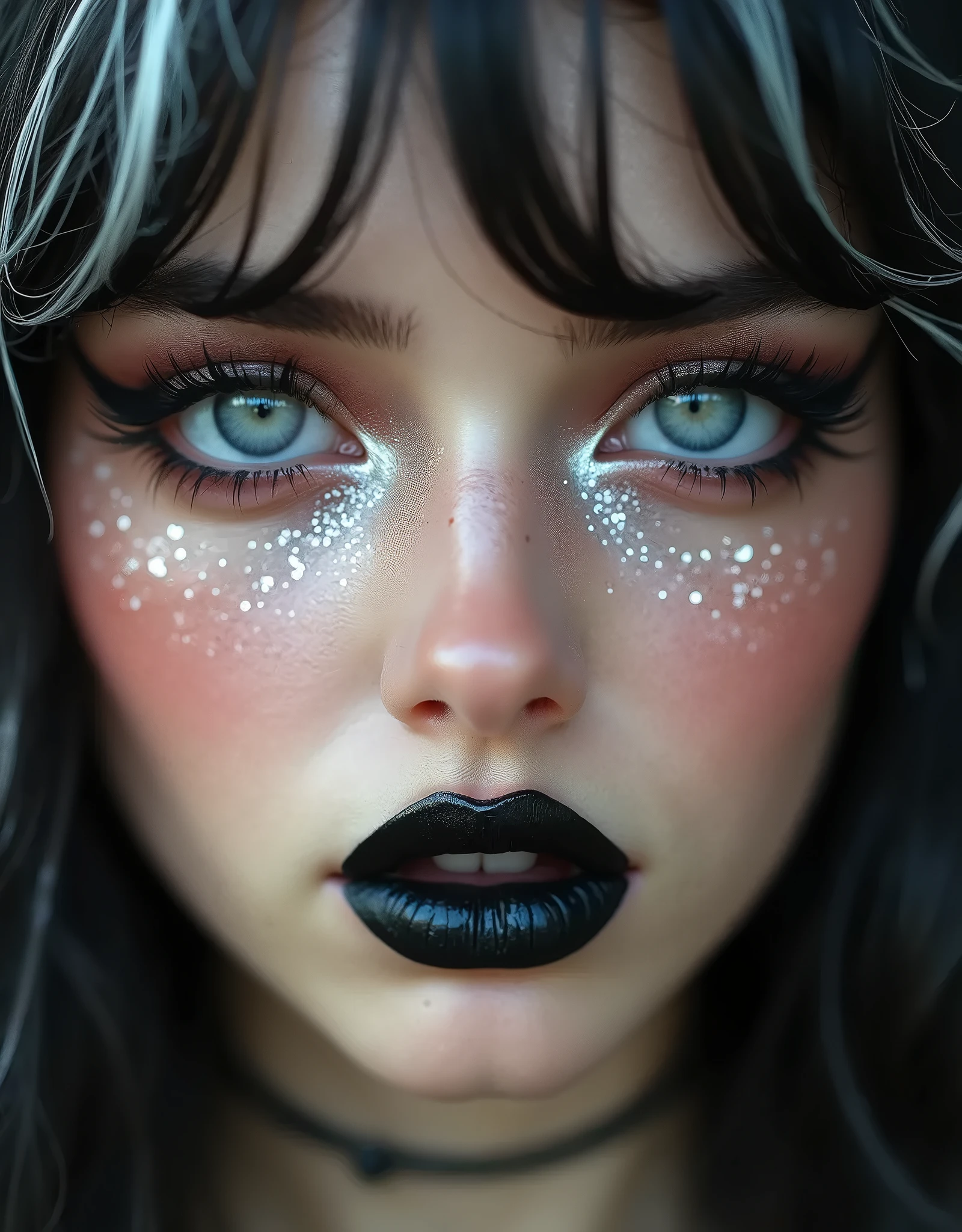 <lora:ValkAPL:0.7>valkapl,white hair,black lips, goth makeup,short hair,
realistic, grainy, amateur photo, portrait,small breasts,
masterpiece, extreme details, detailed, focus, masterpiece, realistic, photorealistic, 4k, 8k, 16k, highres
in a futuristic building,
,<lora:cum_b1:0.5> cum on face, cum on clothes,((facial)), open mouth,cum in mouth, mouthfull of cum