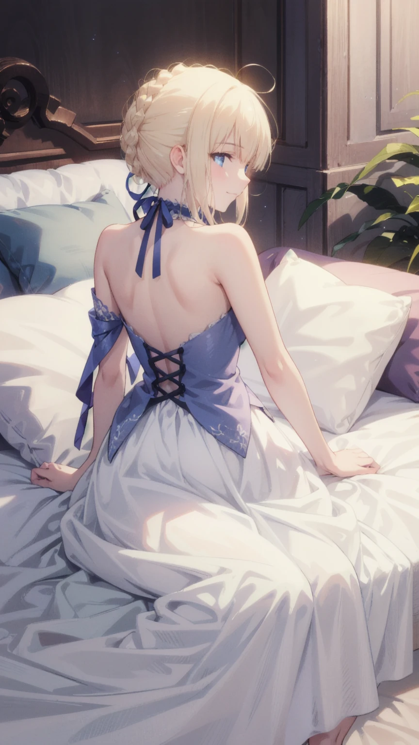 score_9, score_8_up., score_7_up, score_6_up, source_anime, absurdres, 
indoors, overgrowned, bedroom, flowers, white flowers, vines, 1girl, wide shot, blindfold, small breasts, bandage arms, bandage legs, torn dress, sitting on bed, scars on face, scars on legs, volumetric lighting, dark, (realistic)