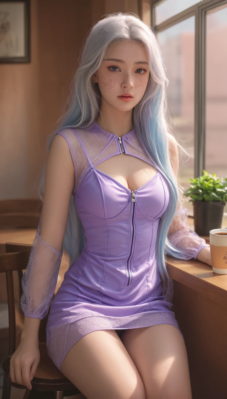 masterpiece, highest quality, 1 girl, jinx(lol), alone, big breasts, cleavage,, chest curtain,