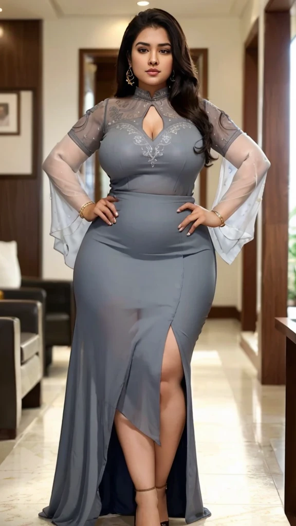 (best quality, ultra-detailed, realistic:1.37), portrait, voluptuous black woman, brown skin, tight dress, Random dress color, passionate look, large buttocks, vibrant colors, soft lighting, standing, full body view, extreme tall, long legs, very tall, tall, 