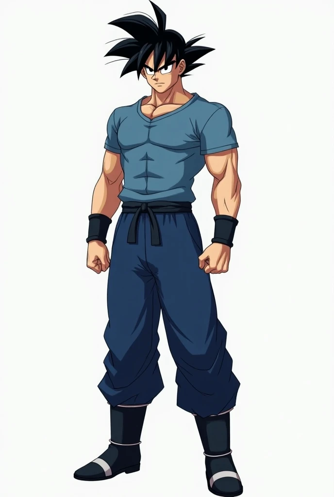  He is a 17 year old teenager, He has slightly disheveled very black hair..., somewhat light green eyes, (front angle ) , (full body), muscular body , He is dressed in the anime uniform. "my hero academia", without the shirt, just with pants 