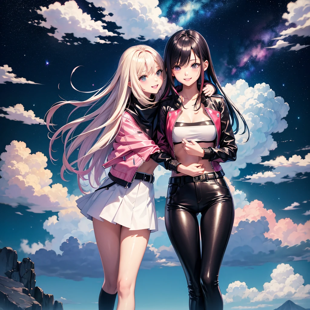 best quality，，smile，blazer，swimsuit，School，Collective of girls，Track jacket，Physical education class，JK，Sexy and cute，future，Wearing a fastener bra，zipper bra，She has her bangs down，Purple Eyes，evolution系ファッション，Cuteness at its finest，Sparkling，Track pants，Long trousers，beautiful，middle School girlultiple girls are depicted,harem，idol group，infinite possibilities，leather jacket，fur jacket，futureの服装，evolution，starry sky background，photo shoot，long hair，wearing a cardigan，beautiful girlの国，girl&#39;s paradise，highest quality，big breasts，leather jacket，happy girl,horny girl，Blue eyes，perfect face，standing position，She has her bangs down，fur jacket,Beautiful eyes，smooth hair，perfect eyes，beautiful girl，Angel Girl，multicolored hair colors，naughty girl，beautiful，High-dimensional beautiful girl，Multidimensional beautiful girl，gathering，Group、，