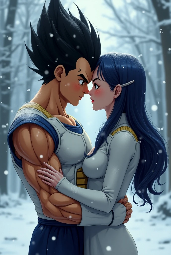 Man Vegeta and woman Gohan hugging