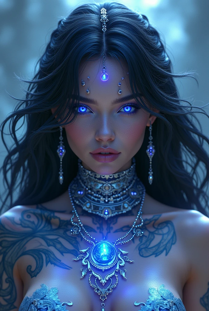 ultra-detailed artistic abstract beautiful indigenous woman with long black hair, magic with bioluminescent filigree, geometric photography, 32k fashion abstract poster, detailed symmetrical blue iris, natural body posture by artist russ mills, art by alberto seveso, by Carne Griffiths, by Wadim Kashin, symmetrical, abstract art style, sharp eyes, digital painting, burst of color, concept art , volumetric lighting, by GIlSam-paio octane rendering depicting innovation and truth, 8k, by Lee Jeffries, Alessio Albi, Adrian Kuipers, glamour, intricate detailed environment, lace, smudges , dark background, masterpiece, ornate, depth - studio Gs perfecty.