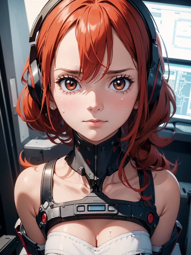 nami, (large breast:1.2),seductive smile, ((orange hair:1.5)),
BREAK (((Choppy), (cybernetic body parts), headgear, Short underwear:1.5)), 
BREAK siiting on wooden floor, large windows, indoors, close up feet, smile, full blush, large breasts, nipples, long nipples, nipples erection, small areolae, pussy,
BREAK (masterpiece:1.2), best quality, high resolution, unity 8k wallpaper, (illustration:0.8), (beautiful detailed eyes:1.6), extremely detailed face, perfect lighting, extremely detailed CG, (perfect hands, perfect anatomy),