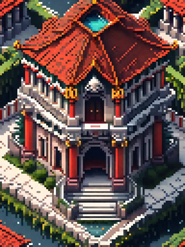 a close up of a building with a red carpet and a black stone, beautiful detailed pixel art, detailed pixel art, detailed pixel artwork, isometric pixelart, isometric pixel art, isometric game art, high quality pixel art, isometric 2 d game art, isometric palace, ultra detailed game art, pixel art isometric drawing, isometric art
