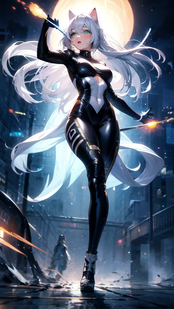 araffe woman in white suit standing against a black wall, smooth white tight clothes suit, white silky outfit, wearing white suit, white outfit, white suit, in white clothes, white trendy clothes, wearing futuristic white suit, all white, wearing white clothes, with white, full body xianxia, white pants, wearing off - white style, wearing an elegant outfit