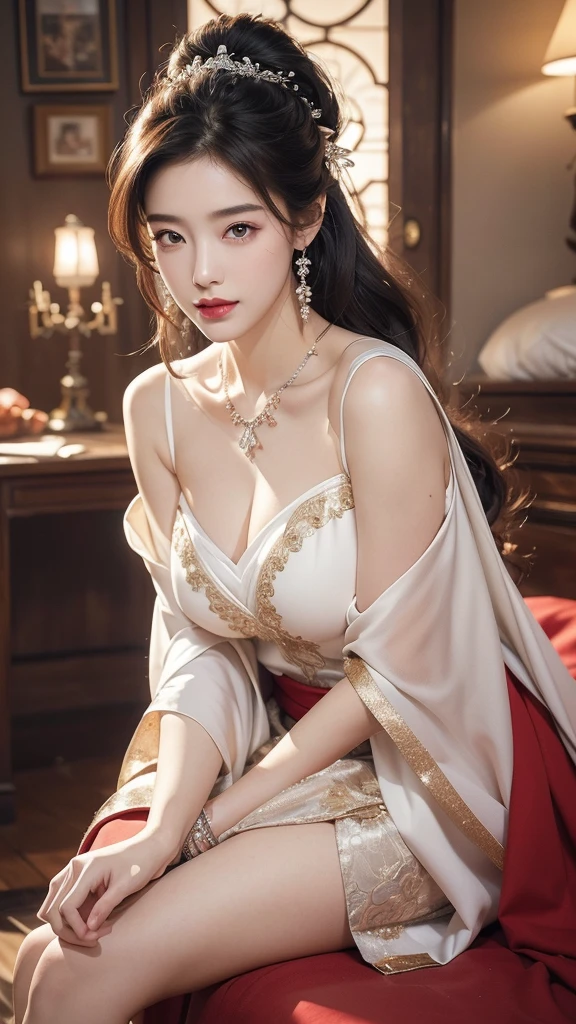 High-quality work,Realistic works,Super premium graphics,8K HD CG works,high quality graphics,High-definition and exquisite CG works,10x pixels,Ultra-fine details:1.1,Advanced technical details:1.1Realistic photo effects,Interior lighting effects:1.5,natural soft light:1.5. Light effect(Virtual light effects:1.8),ultra high resolution,shining dress,sliver long hair,silber hair,transparenthair,high detailed hair(Quality hair details:1.1)Clear eyes,Double eyelids look good,Sharp eye makeup, Create exquisite eyelash makeup, tthin eyebrows, Ultra-detailed eyes,a tall nose, lovely red lips, rosey cheeks, With delicate makeup on her face , pretty face, The face shape is perfectly proportioned,(Advanced facial details:1.1)a close up of a woman sitting on a couch wearing a lingerie, sexy girl, japanese goddess, sitting on the sofa, very seductive pose, asian girl, on a couch, sexy body, gorgeous chinese model, smooth translucent white skin, soft body, beautiful goddess, pretty face with arms and legs, beautiful asian girl, sitting on the couch, sexy look,Women's artwork,Dress full body video,Realism,Amazing Cleavage,My eyes are very bright today
