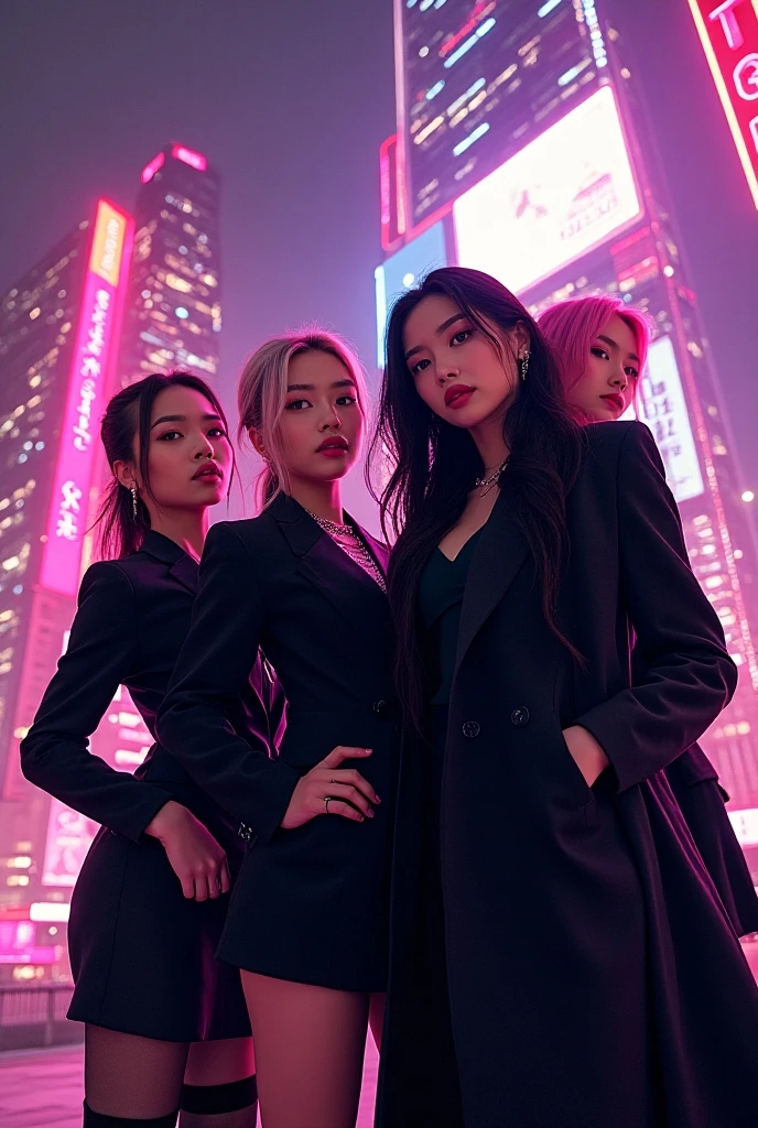 Un soleil futuriste avec 5 femmes en noir avec une cravate et un titre : BOSS B