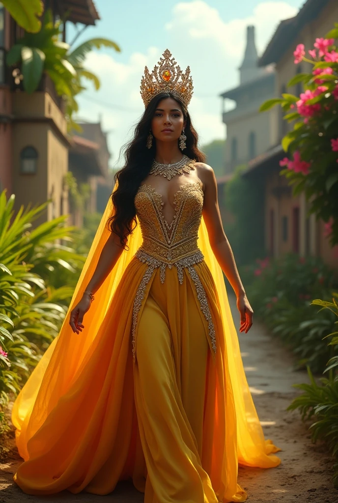 Portrait of a fox-eared girl wearing a dress that covers her entire body sparkling golden Moroccan caftan, upclose, 8k, High quality, Sparkling golden lighting, hair in a messy bun, Beautiful Dark Fantasy forest background, DarkFantasy