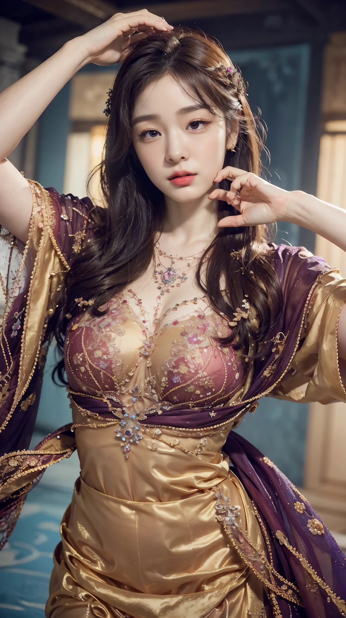 offcial art, Unity 8k wallpaper, Ultra detailed, Beautiful and aesthetic, Masterpiece, Best quality, (Tangled, entangle), 8K, Skin texture:1.4, tmasterpiece:1.4, Pose behind beauty, random colors,