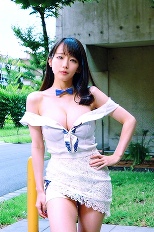 最high quality、high quality、Best image quality、Light blue sailor suit、Tight clothing、(Large Breasts),Summer clothes、Pleated Skirt、Twin tails、smile、Lift up your clothes with your hands、The underside of her white bra is slightly visible.、最High resolution、High resolution、最high quality、masterpiece、RAW Photos、whole body写真、Detailed and realistic human body、Detailed and realistic skin、Realistic face in every detail、Detailed and realistic eyes、Detailed and realistic lips、Detailed and realistic teeth、Detailed and realistic ears、Detailed and realistic hair、Detailed and realistic weapons、Realistic reproduction of every detail、Realistic fingers in every detail、(Beautiful Hands、thumb1reference4)、Realistic feet down to the last detail、((Beautiful Japanese Woman))、(Japanese Model)、((21 year old beautiful woman))、(Black Hair)、(Straight hair)、((whole body))、(Slim and perfect figure)、(whole body光沢肌、Fair skin)、Detailed and realistic human body、Detailed and realistic skin、Realistic face in every detail、Detailed and realistic weapons、Realistic fingers in every detail、Detailed realistic feet、Soft natural light、Japanese garden、A 360-degree view of hydrangea fields、((Standing in the middle of a hydrangea field(A girl surrounded by hydrangeas 360 degrees))、Poses to make your thighs look beautiful