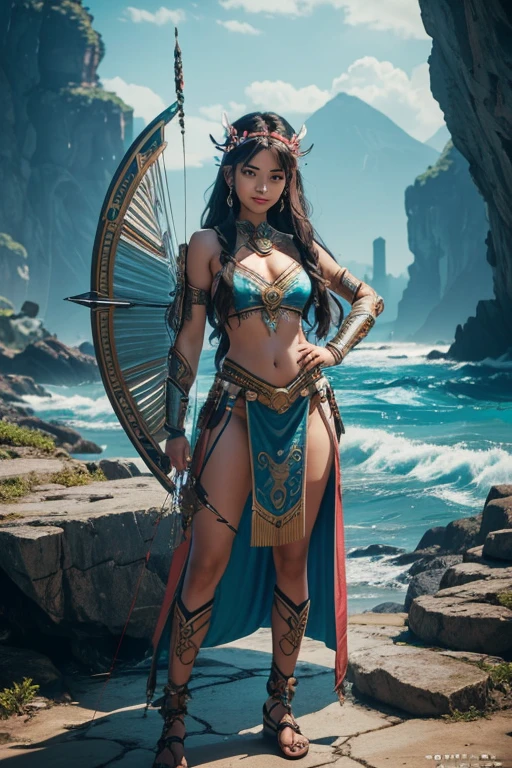 1 teenage girl. Beautiful teenage girl. 14 years old. Beautiful tribe girl. White skin. Powerful shaman. Indonesian Hogwarts. Shaman student. shaman tribe hat. Black hair. Blue sexy shaman suit no pants. No bra. No underwear. Exposing her genital. Blue shaman cloak. Flat chest. Holding the blue orbz. Blue Sapphire large necklace. Blue shaman room. Beautiful teen face. Standing pose. Shaman statue. Blue temple. Shamanic logo on the wall. Smile.