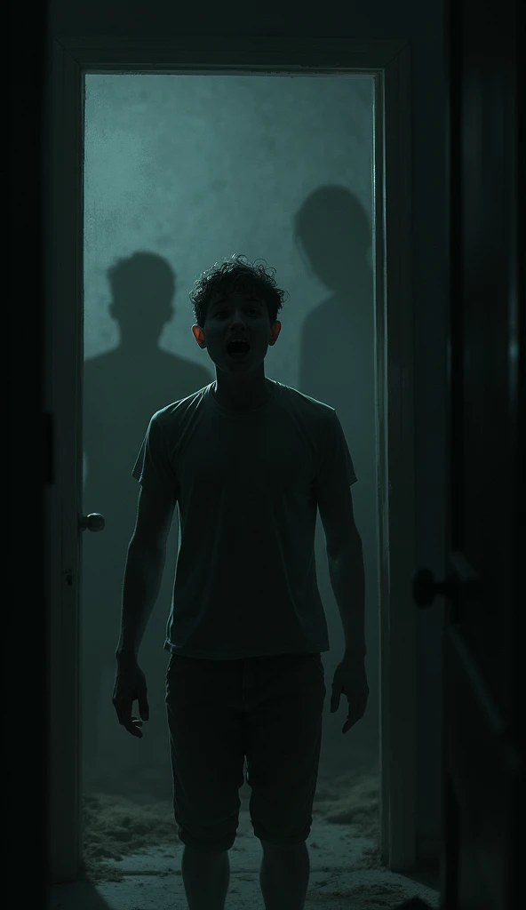 An individual looking at his reflection in a mirror where the reflection shows a distorted and dark version of himself representing the struggle with inner demons.