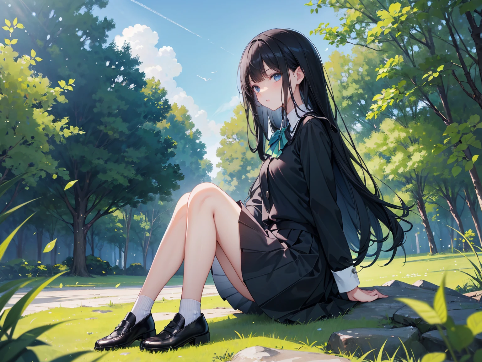 anime girl laying on the ground with her legs crossed, Animation by Shitao, pixiv, Concept Art, Anime girl squatting, Beautiful anime girl squatting, Attractive anime girl, , Smooth anime CG art, Fleet Collection Style, Azur route style, Cute anime girl, Best Girl in Anime, Charming anime girl